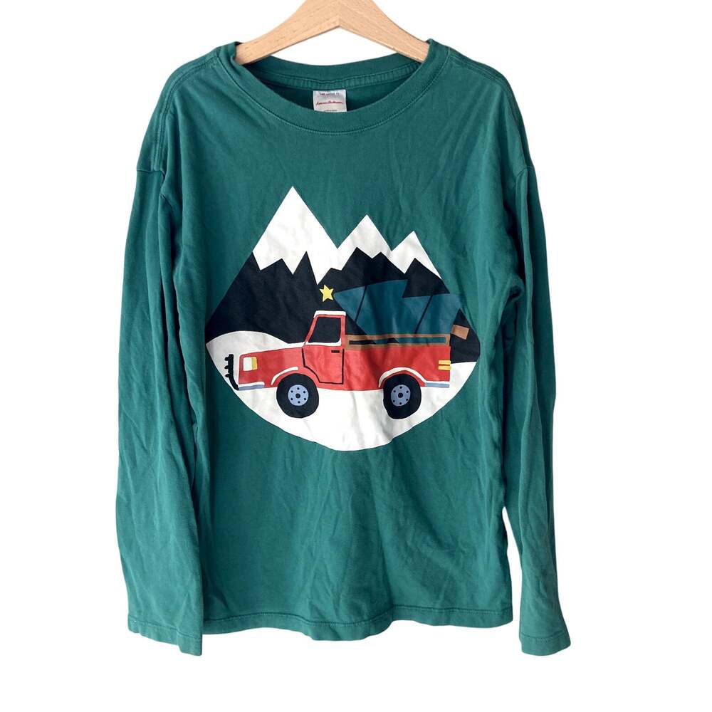 Hanna Andersson Holiday Delivery Long Sleeve Graphic Tee Green 10 or 140